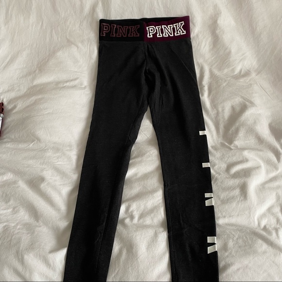 VS Pink Dark Grey Yoga Leggings With Maroon Accents Size Small - Picture 1 of 6